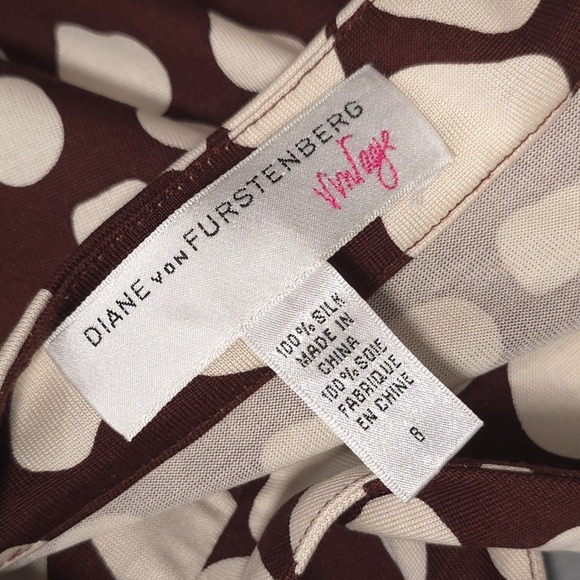 DIANE von FURSTENBERG Vintage Maxi Dress 100% SILK Size 8 Jocelyn Brown White - Picture 2 of 9